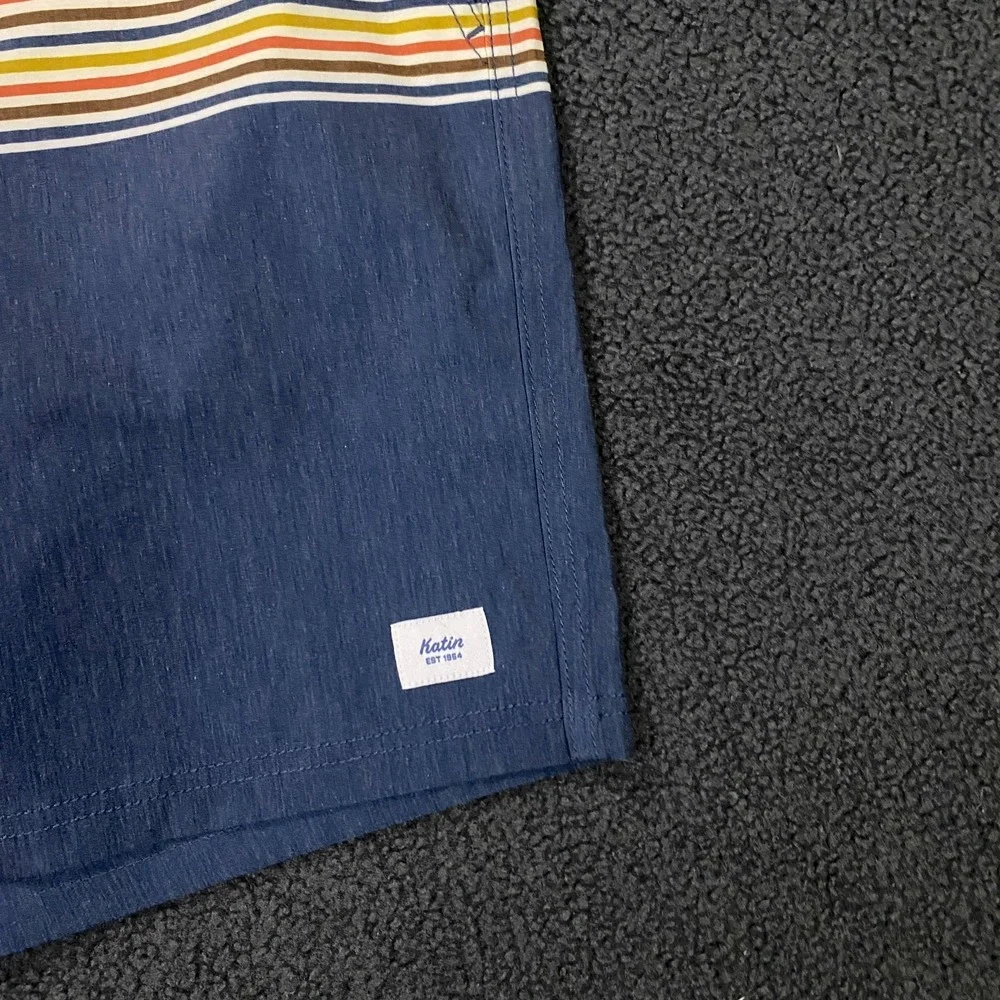 Katin Roam‎ Hybrid Trunk Mens 32 Blue Striped Stretch Board Shorts Swim NWT